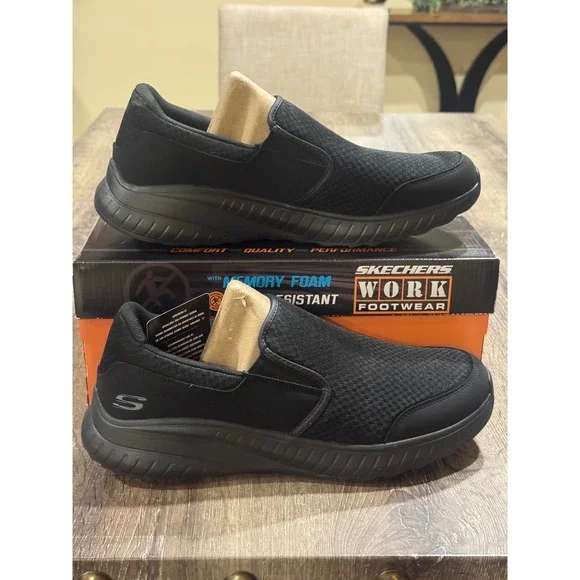 Skechers Work Squad SR-Urgran Mens 10 Black Slip Resistant Shoes 200273/BLK - Picture 1 of 9